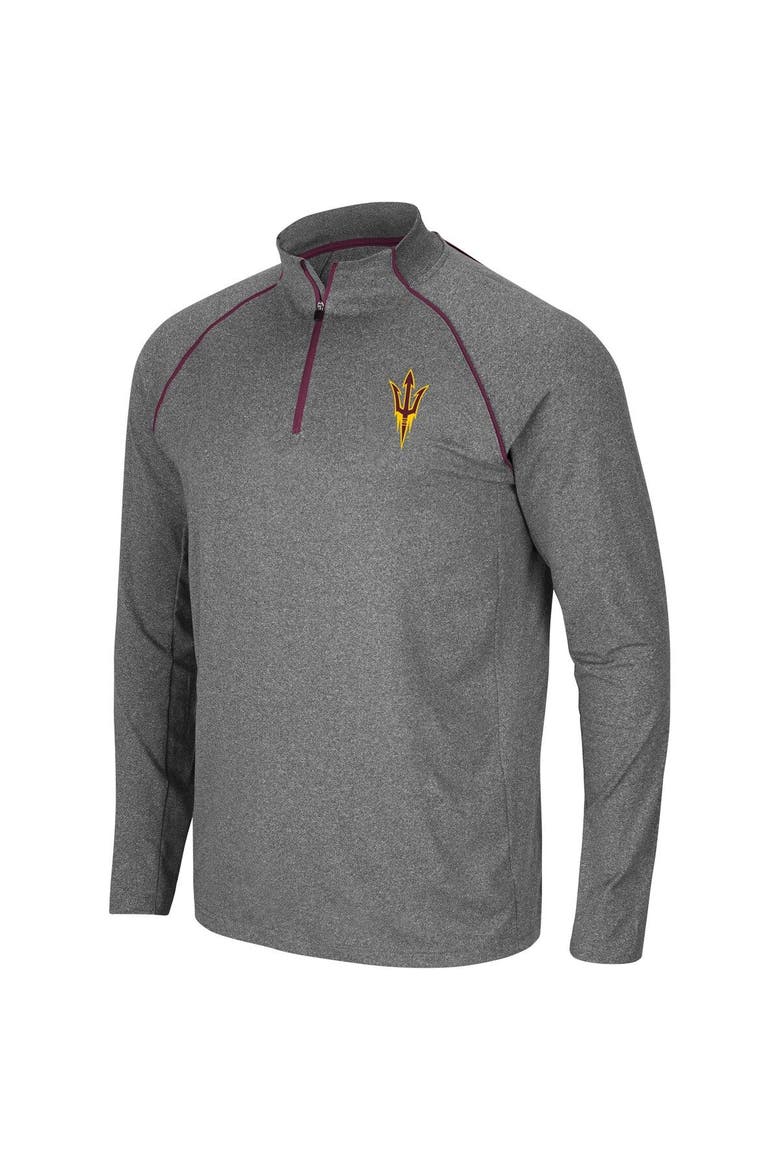 Men's Colosseum Heathered Charcoal Arizona State Sun Devils Robert Raglan Quarter-Zip Jacket, Alternate, color, Heather Charcoal