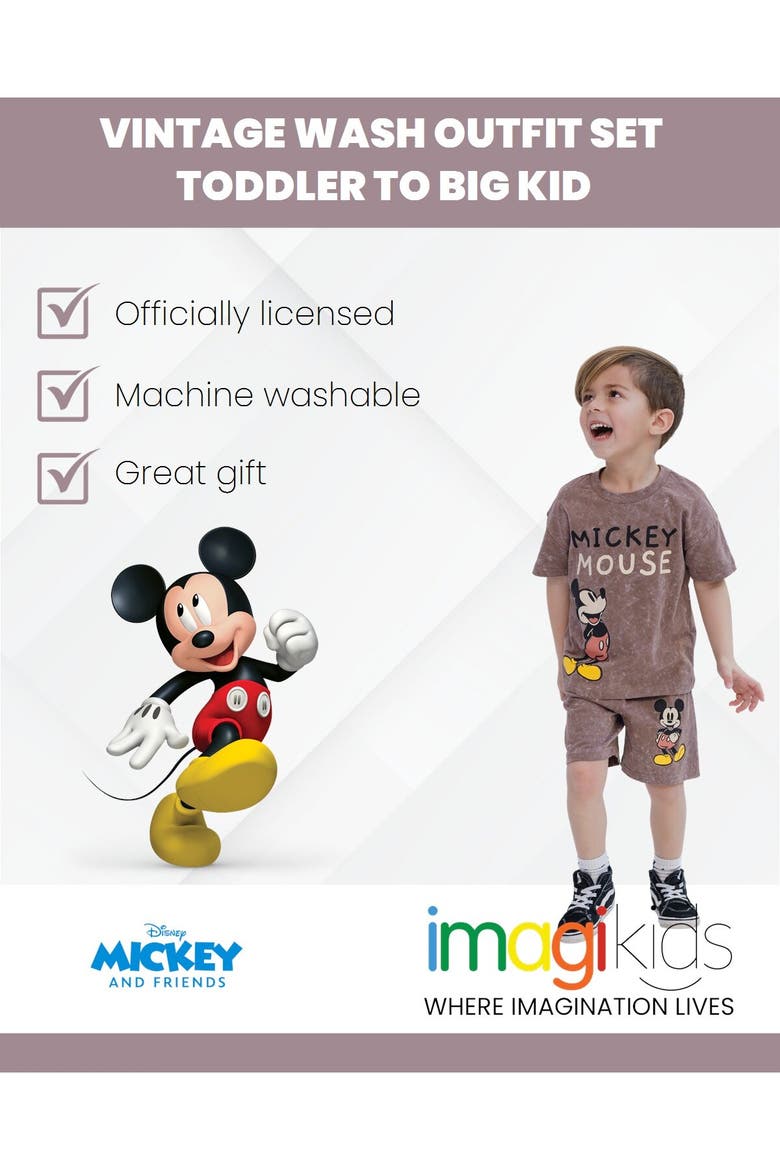 Mickey Mouse Mineral Wash 2-Piece T-Shirt and Shorts Set, Alternate, color, Mickey Dark Taupe