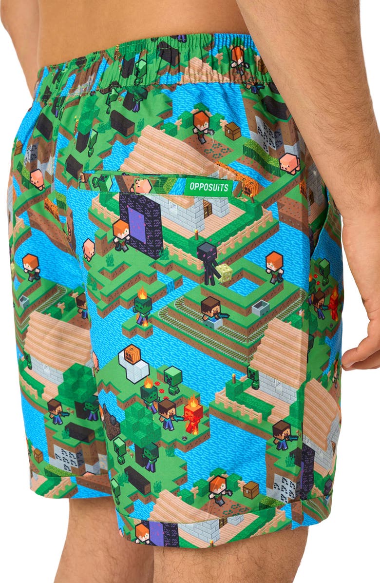 OppoSuits Minecraft<sup>™</sup> Overworld Camp Shirt & Drawstring Shorts Set, Alternate, color, Teal Multi