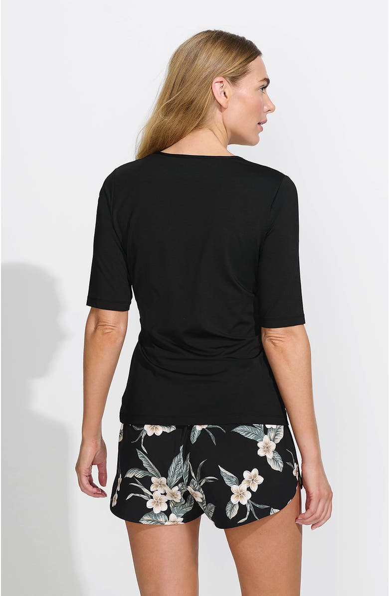 Lands' End Elbow Sleeve Relaxed UPF 50 Rash Guard, Alternate, color, Black