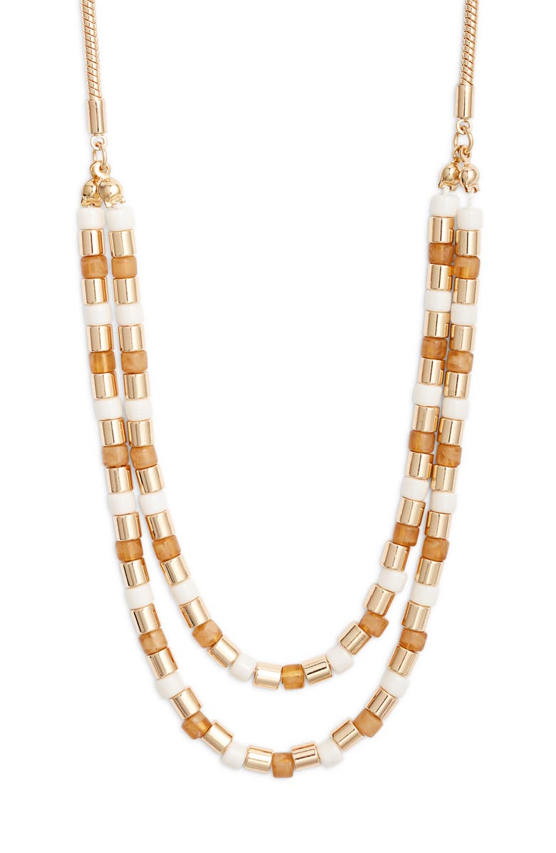 Nordstrom Double Row Tube Beaded Necklace, Main, color, Neutral Multi- Gold