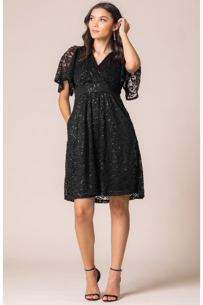 Starry Sequin Lace Cocktail Dress, Alternate, color, Onyx