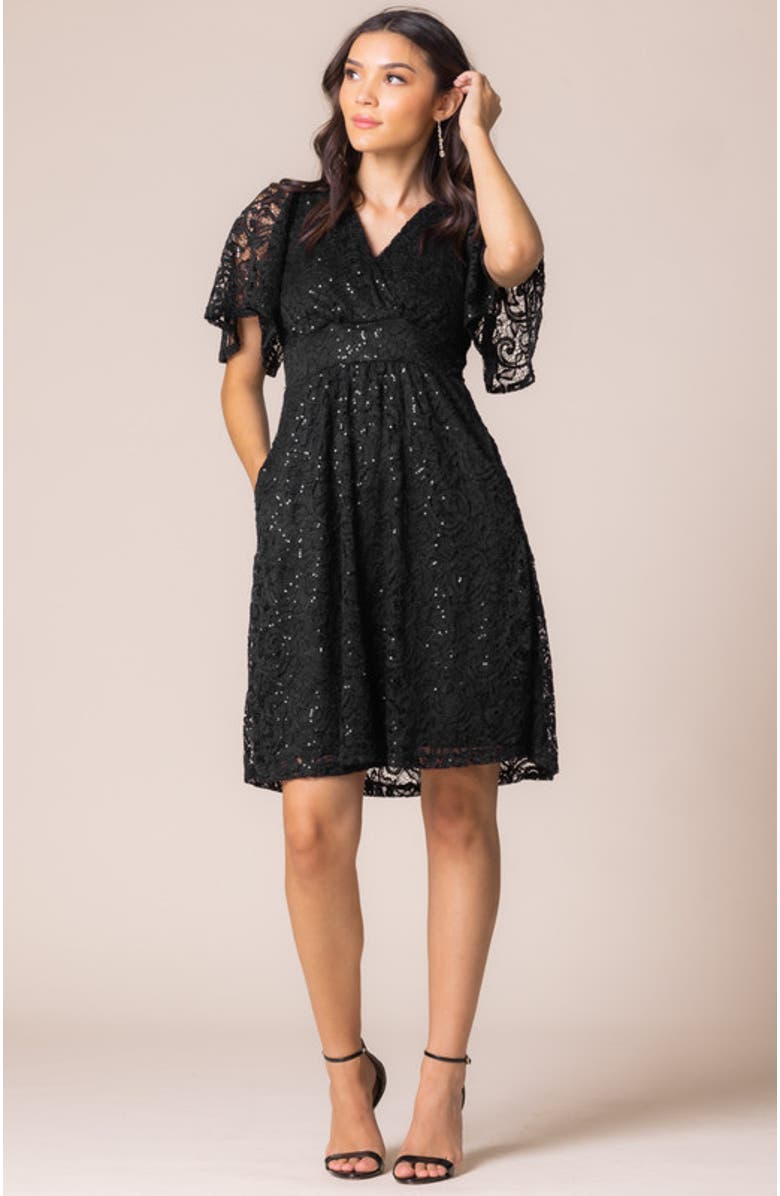 Kiyonna Starry Sequin Lace Cocktail Dress, Alternate, color, Onyx