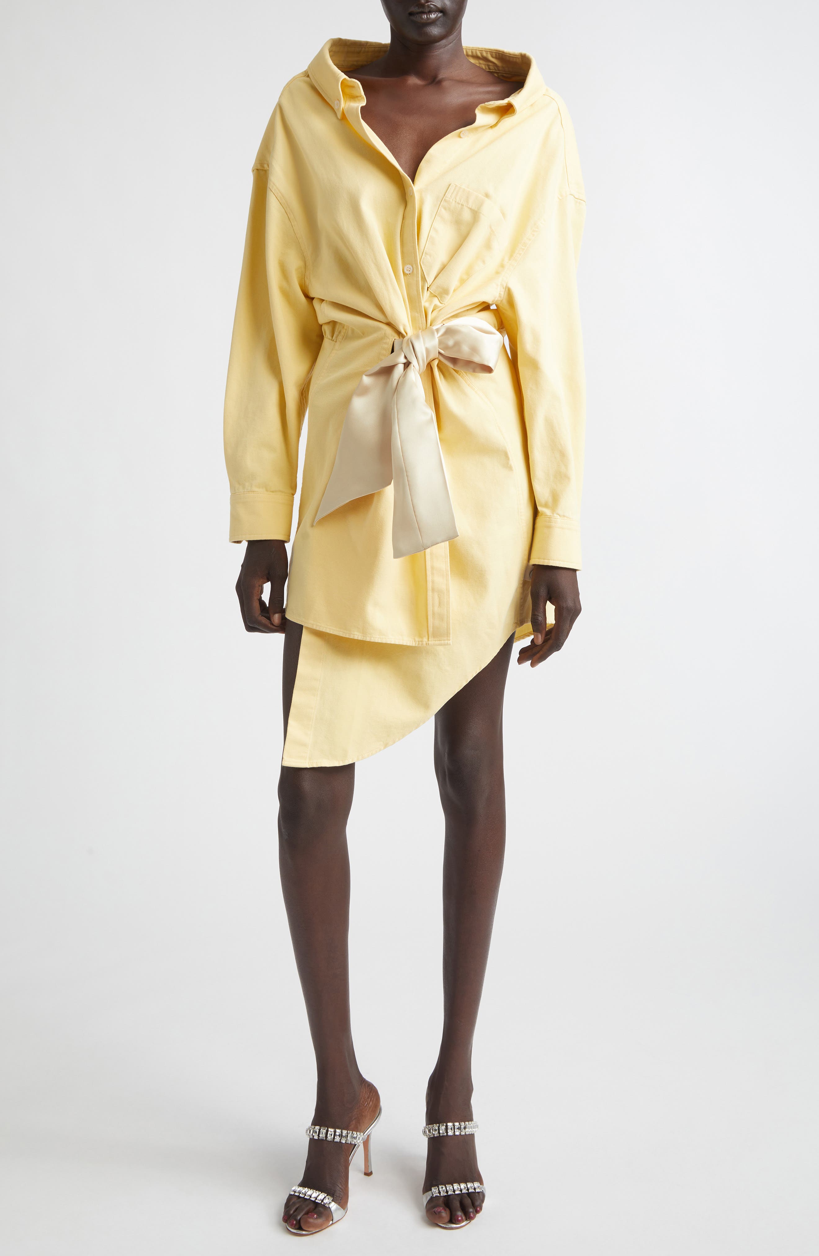 knot shirt dress Satin Tie Shirt Dress Black