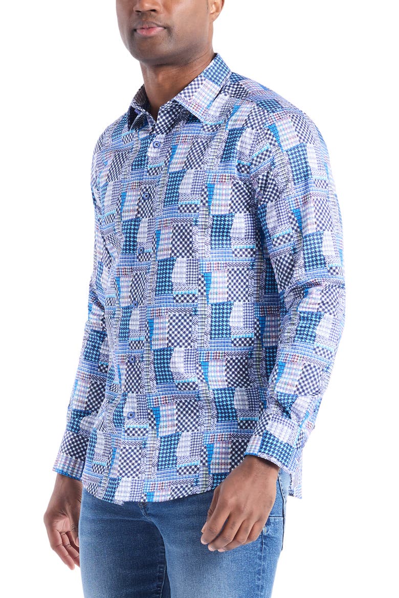 Westgrove Patchwork Print Button-Up Shirt, Alternate, color, MULTI BLUE