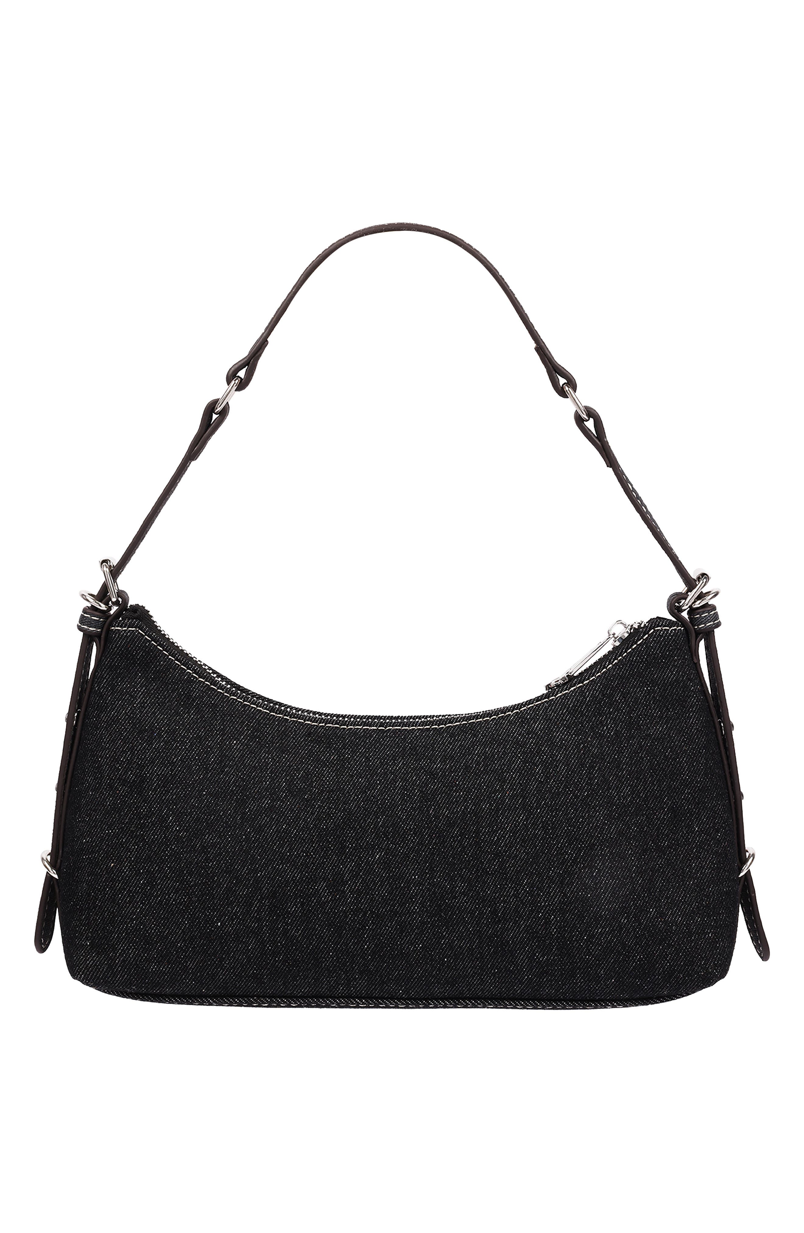 Triple Straps Denim Shoulder Bag, Alternate, color, BLACK