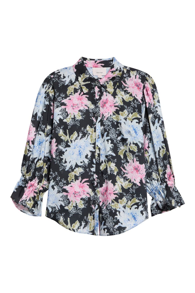 Fiona Ikat Dahlia Three-Quarter Sleeve Shirt, Alternate, color, BLACK MULTI