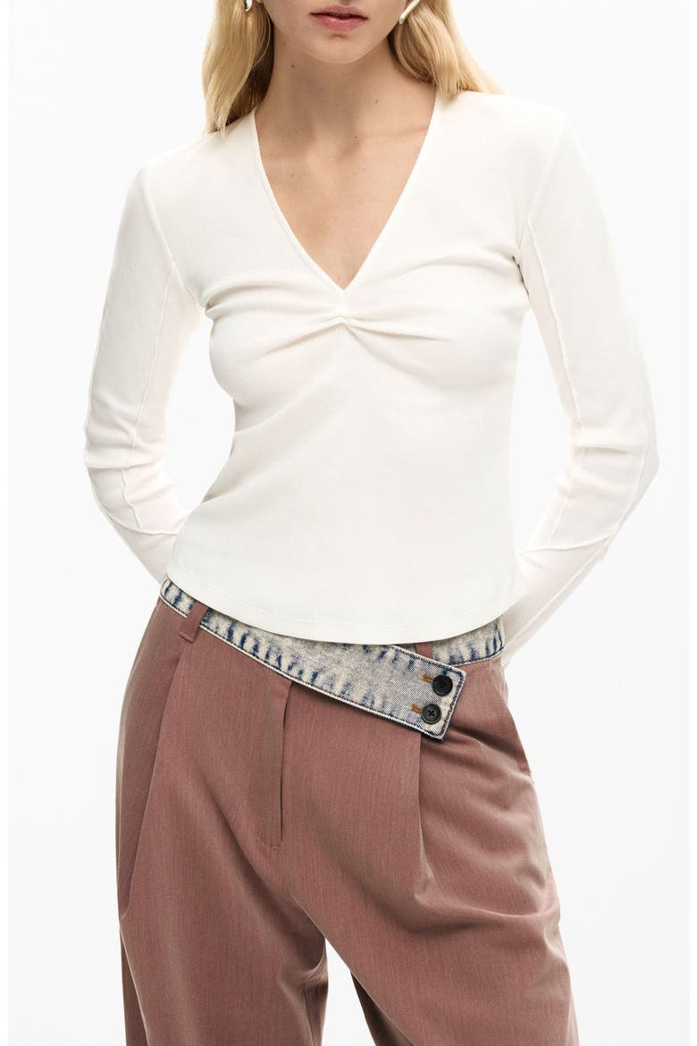 Twist Front Long Sleeve Cotton T-Shirt, Main, color, WHITE