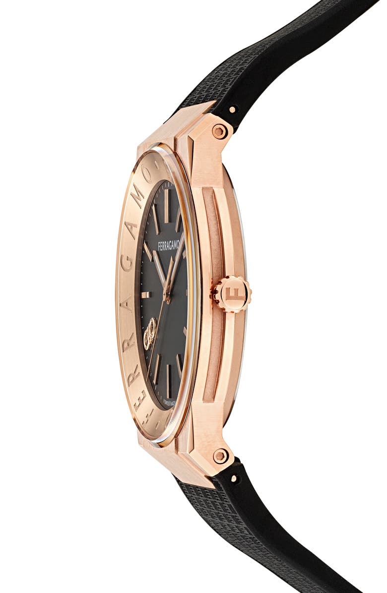 FERRAGAMO Logo Recycled Polyurethane Strap Watch, 41mm, Alternate, color,