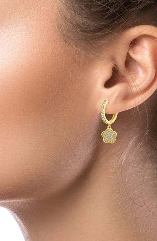 Cz By Kenneth Jay Lane Pavé Cubic Zirconia Clover Drop Huggie Hoop Earrings In Clear/gold