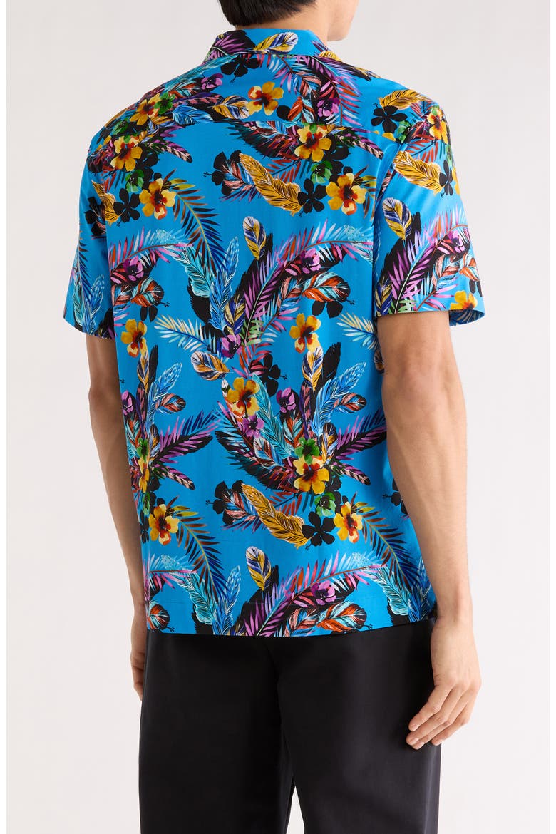 Cole OoohCotton® Woven Print Short Sleeve Button-Up Shirt, Alternate, color, AZURE