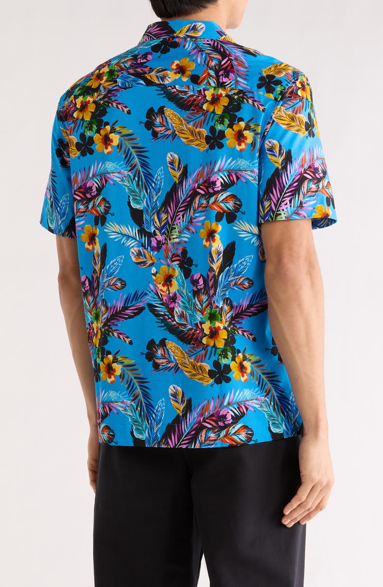 Bugatchi Cole OoohCotton<sup>®</sup> Woven Print Short Sleeve Button-Up Shirt, Alternate, color, Azure