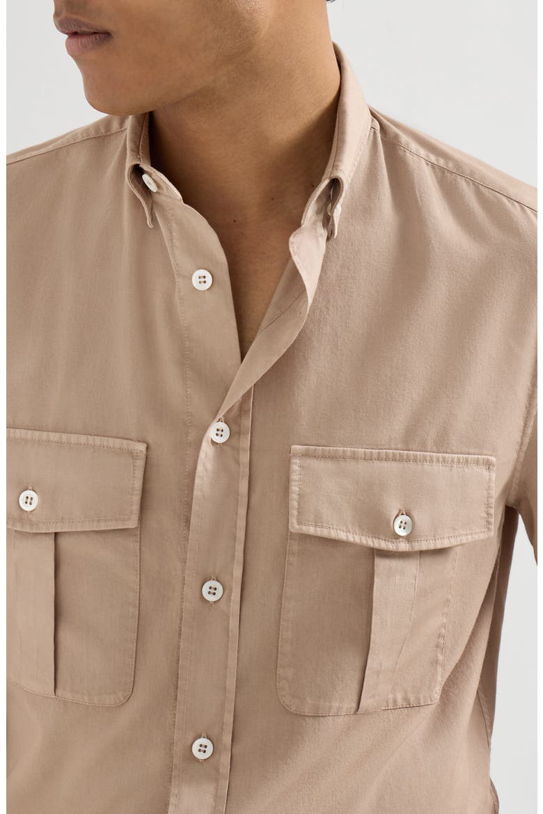 Garment-dyed cotton and linen shirt, Alternate, color, Tobacco