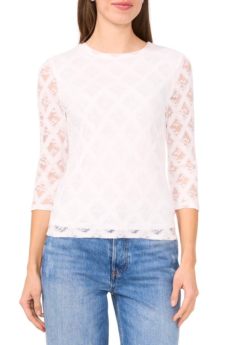 Halogen<sup>®</sup> Lace Three-Quarter Sleeve Top, Main, color, 