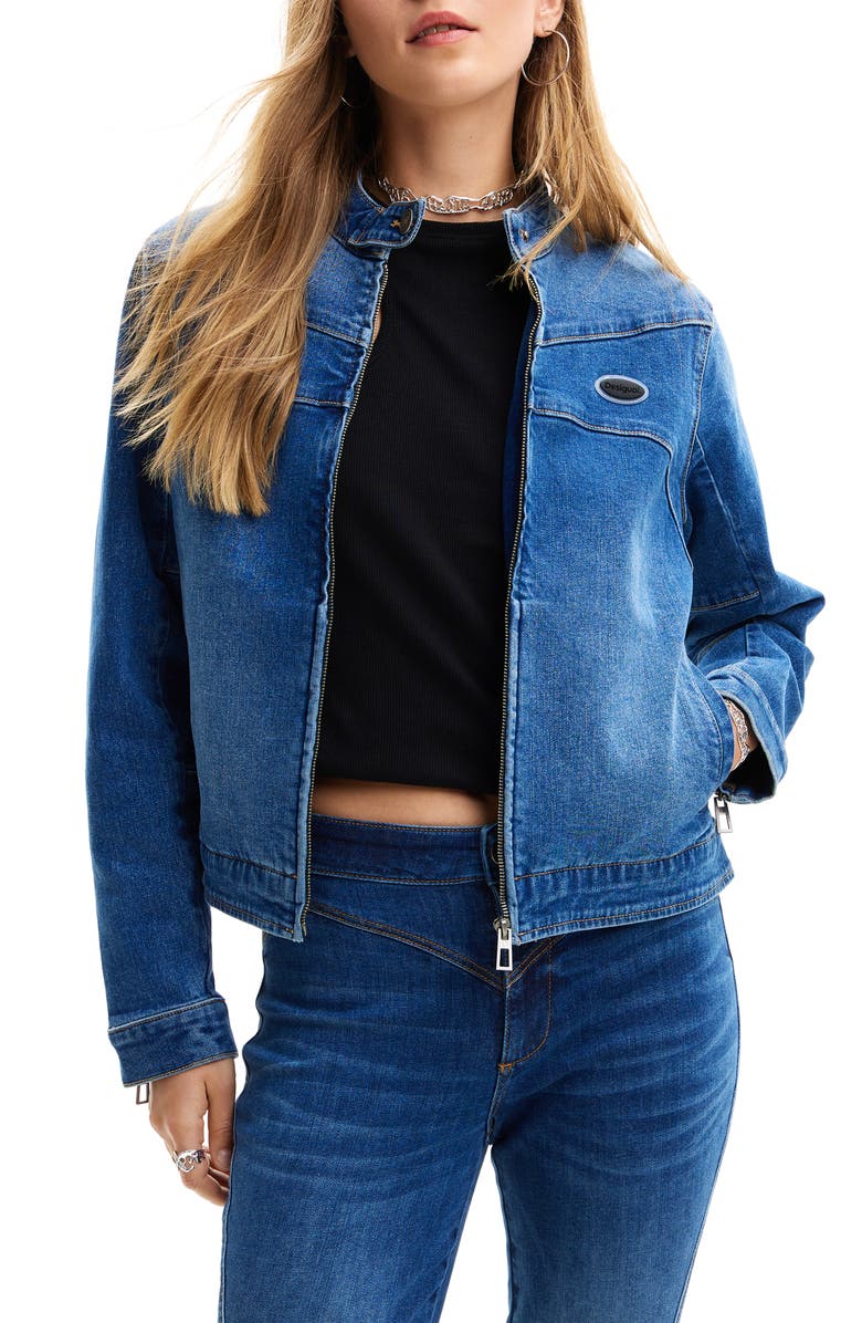 Desigual Denim Biker Jacket, Main, color, 