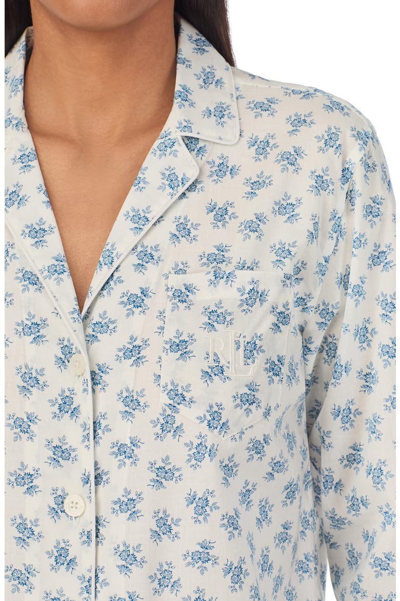 Print Cotton Blend Pajamas, Alternate, color, BLUE FLOWER
