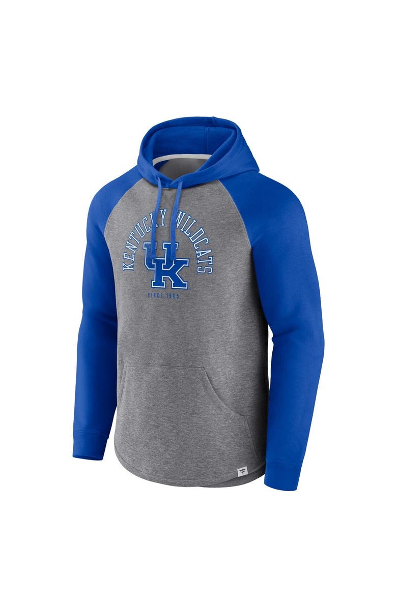 FANATICS Men's Fanatics Branded Royal/Heather Gray Kentucky Wildcats Wrap Up Raglan Pullover Hoodie, Alternate, color, 