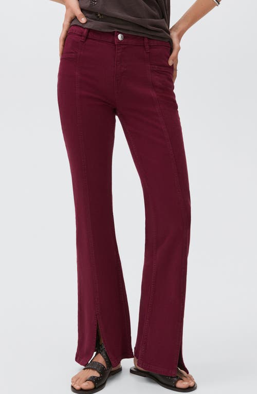 Mango Teen Slit Hem Mid Rise Flare Jeans In Burgundy