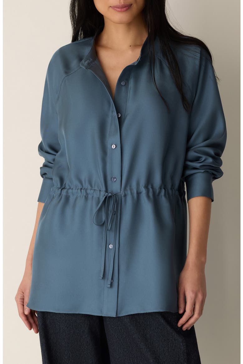Silk Mandarin Collar Shirt with Tie, Main, color, COLDSPRING