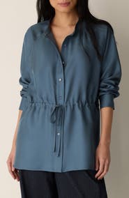 Eileen Fisher Silk Mandarin Collar Shirt with Tie