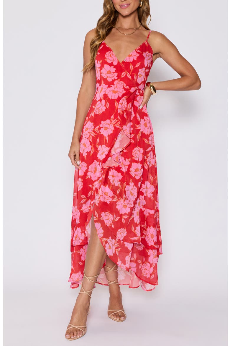 Escape to Paradise Ruffle High-Low Maxi Dress (Nordstrom Exclusive), Alternate, color, RED/ PINK FLORAL