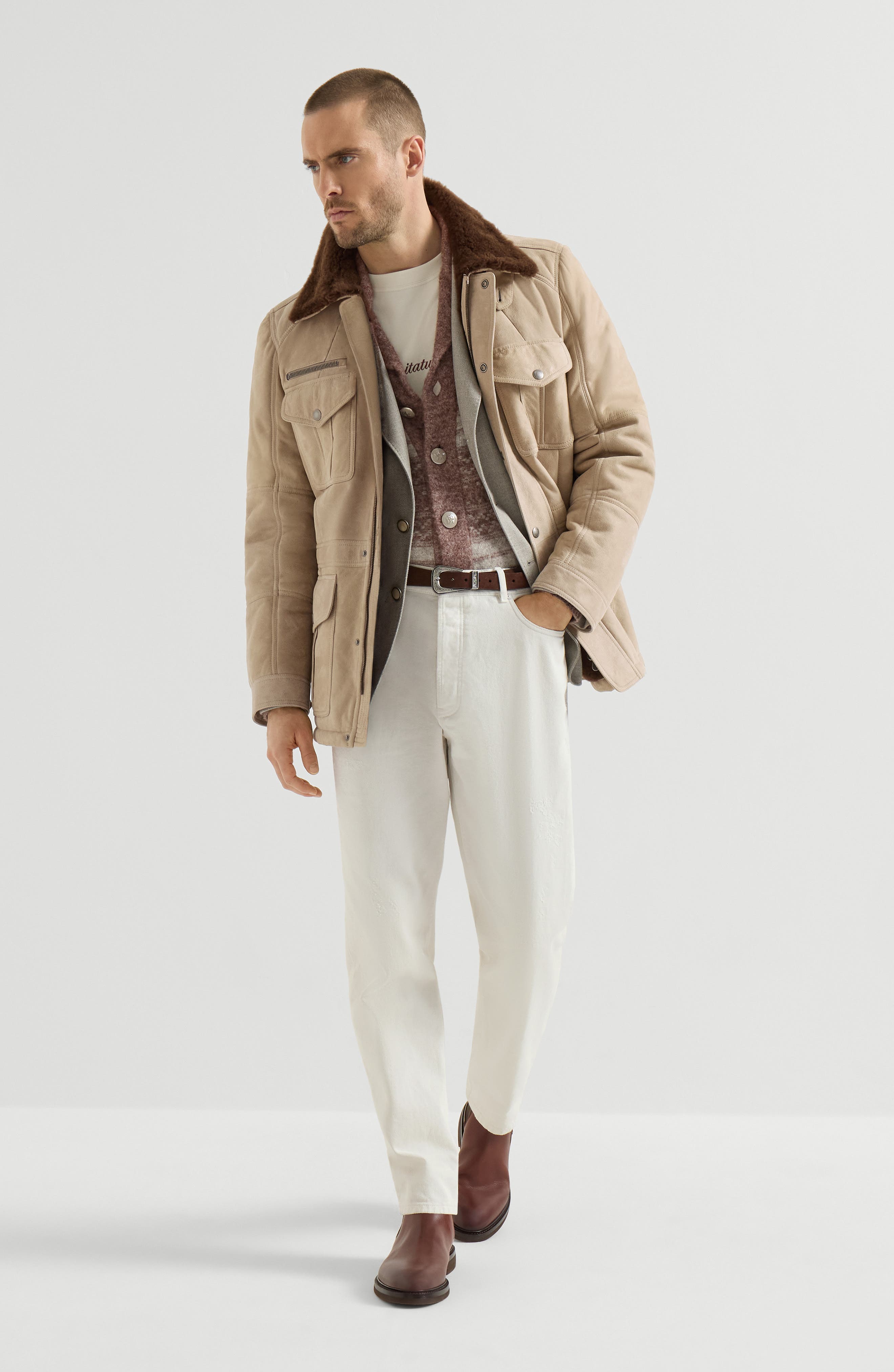 Brunello Cucinelli Waxed shearling safari jacket (Men) | Nordstrom