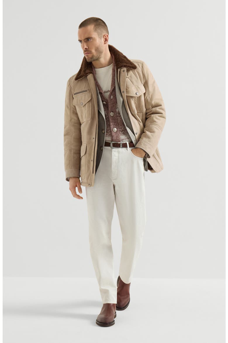Waxed shearling safari jacket, Alternate, color, White