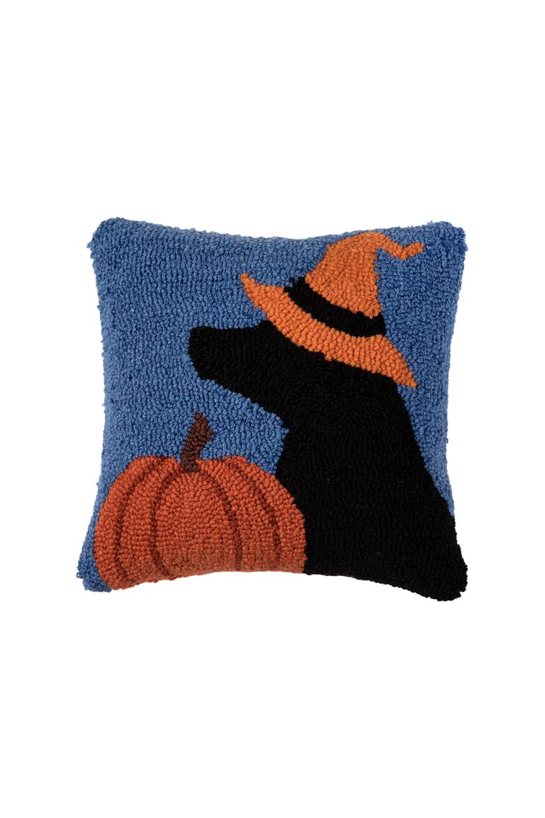 Dog Witch Halloween Mini Hooked Accent Pillow, Main, color, Brown