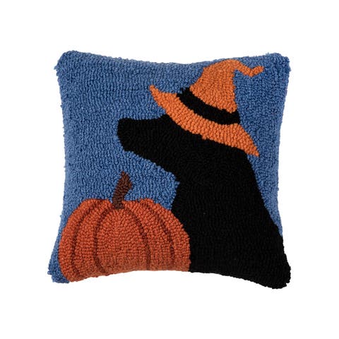 Dog Witch Halloween Mini Hooked Accent Pillow