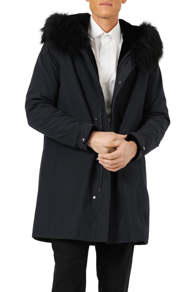 Parka With Genuine Shearling Trim, Alternate, color, NAVY/BLACK