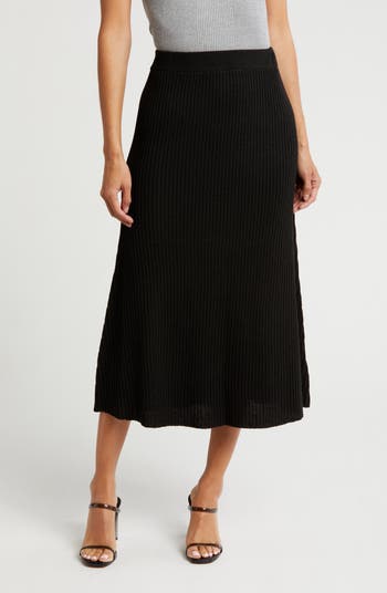 ★ ★ Women's Black Woven Label Sweater Skirt J22 Gemma + Jane Ribbed A-Line Sweater Skirt | Nordstromrack