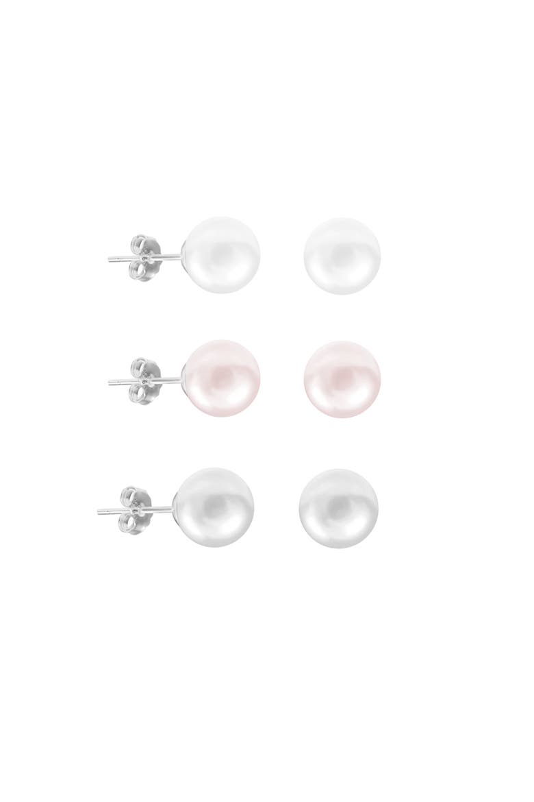 3 Pack Pearl Earrings, Main, color, Silver