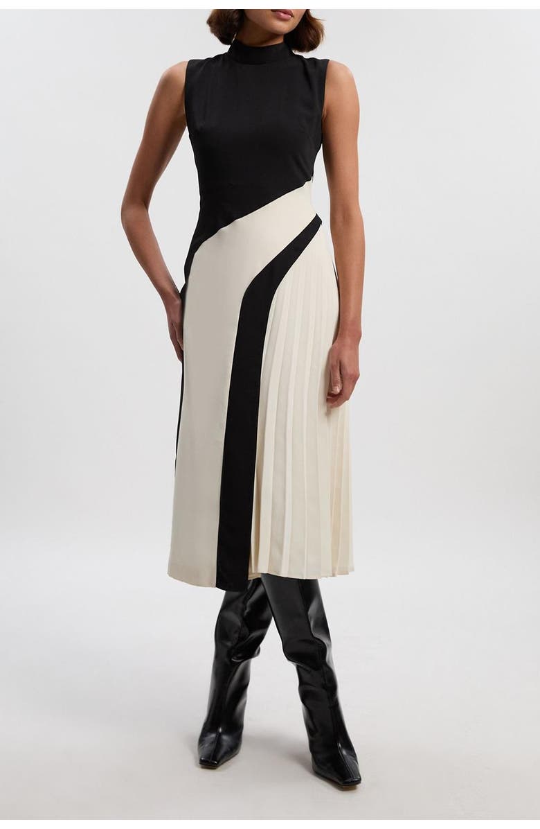 Karen Millen Colour Block High Neck Midi Dress, Alternate, color, Mono