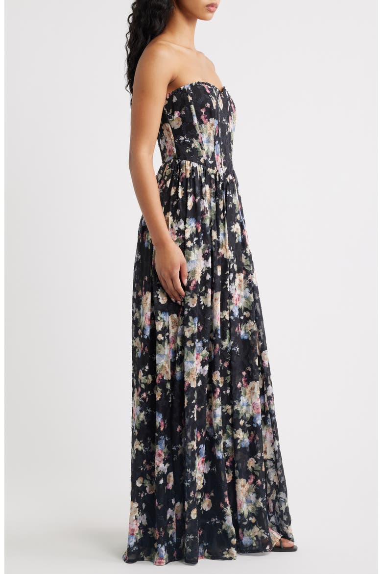 Remi Floral Corset Maxi Gown, Alternate, color, BLACK MULTI