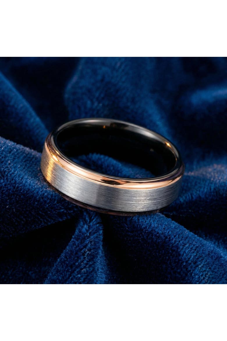 Men's Brushed Black Tungsten & Gold Plated Two Tone 6mm Ring Wedding Band, Alternate, color, Tungsten