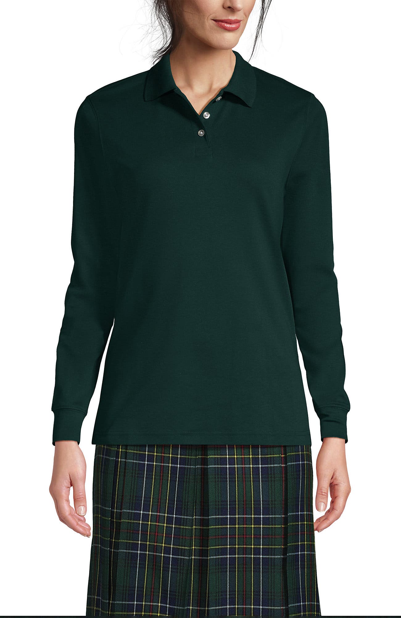 Lands' End Long Sleeve Interlock Polo Shirt (Women) | Nordstrom
