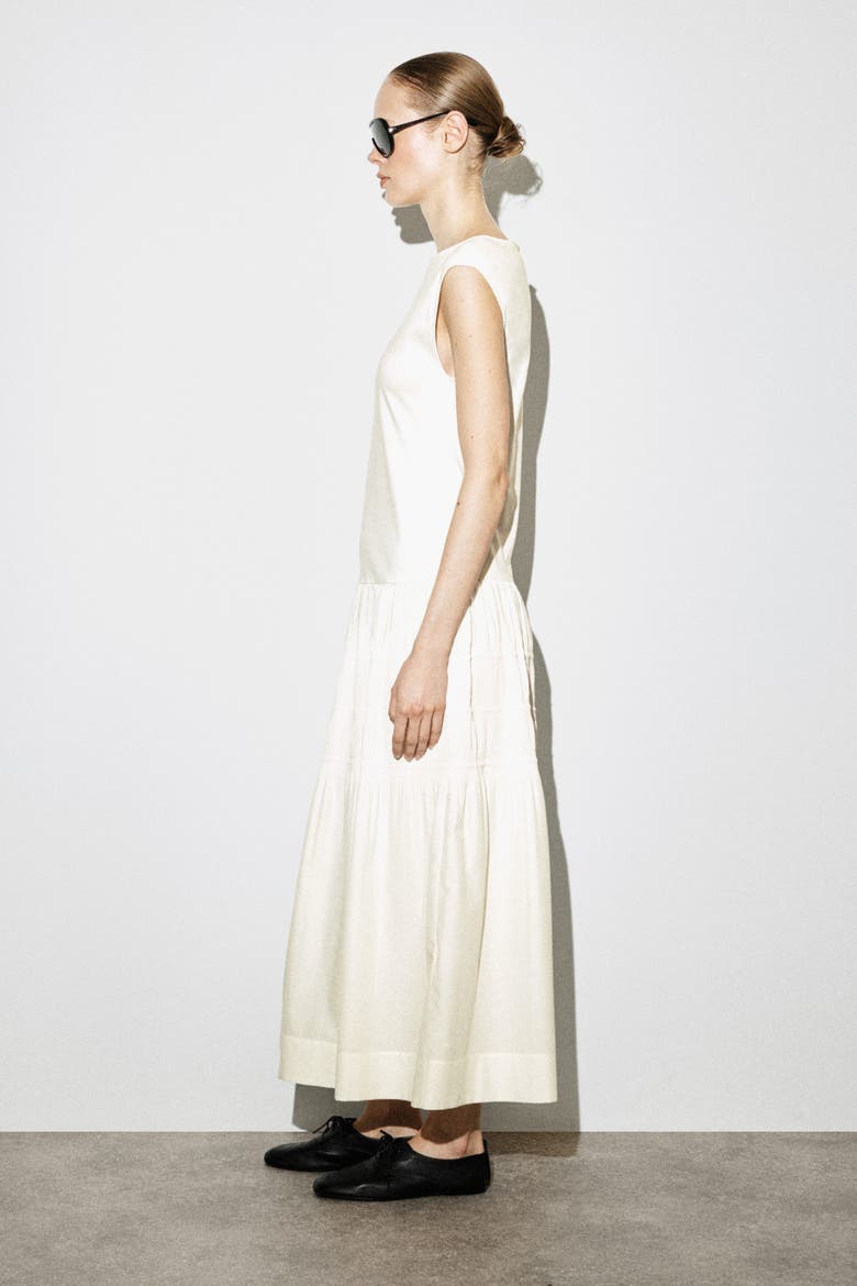 Tiered Gathered Midi Dress, Alternate, color, WHITE