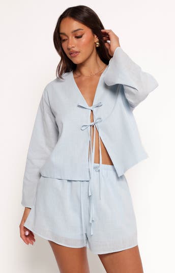 Flynn Cotton Tie Front Top & Drawstring Shorts Set