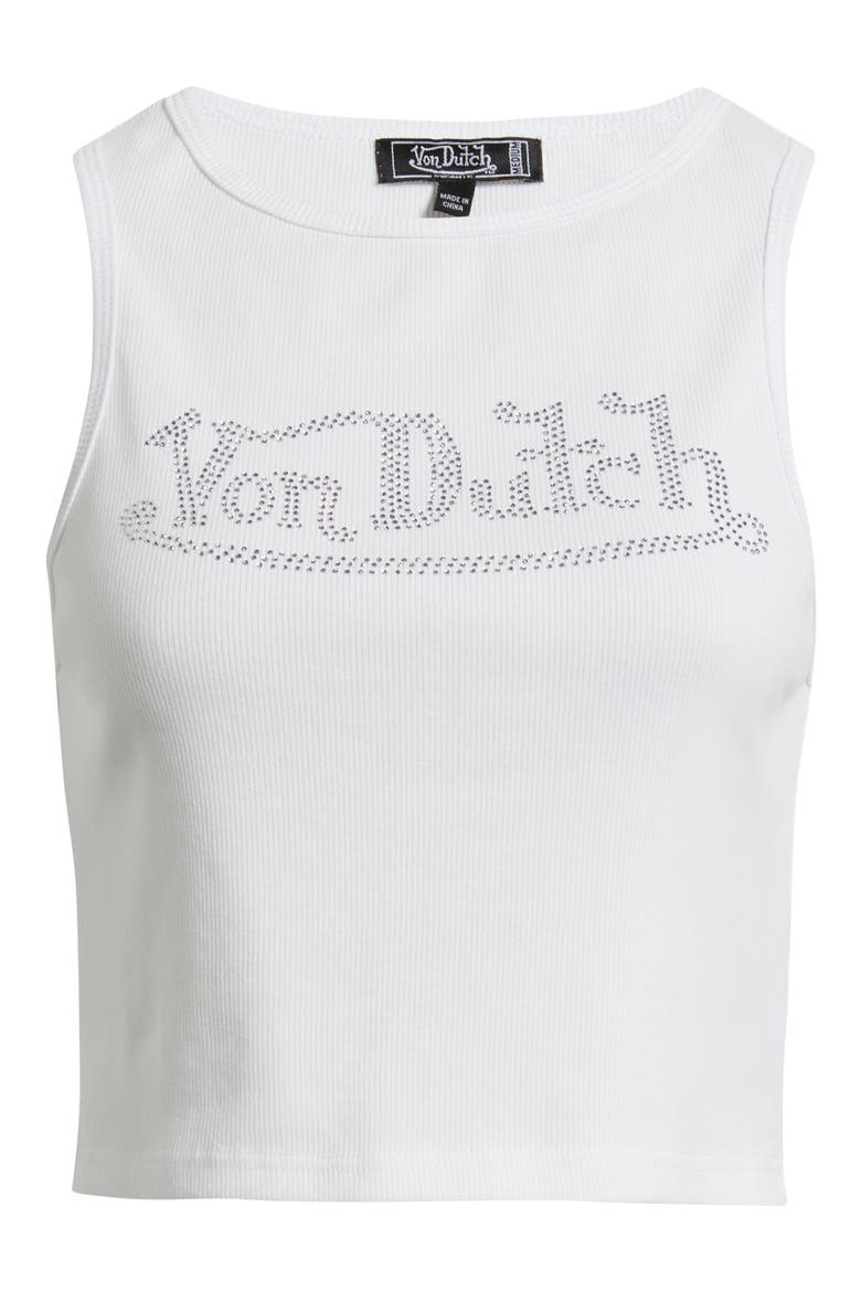 Rhinestone Logo Rib Jersey Tank, Alternate, color, BRIGHT WHITE
