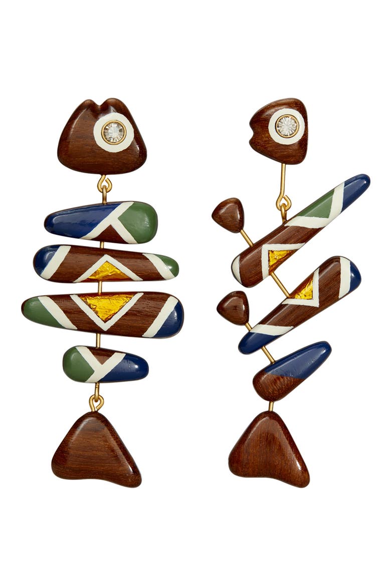 Geo Fish Mismatched Drop Earrings, Main, color, ROLLED GOLD / MULTI