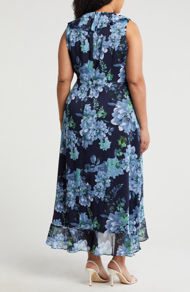 London Times Chiffon Ruffle Dress, Alternate, color, Navy Blue