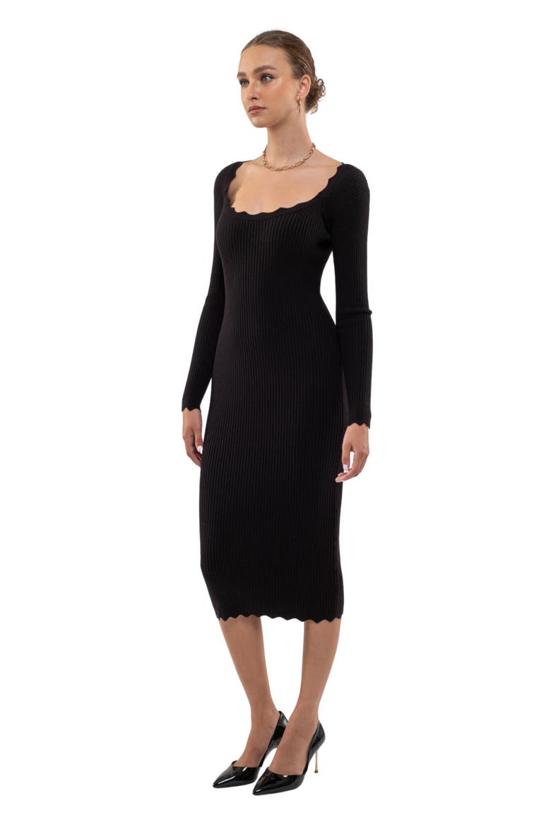 Ribbed Scallop Knit Dress, Alternate, color, BLACK