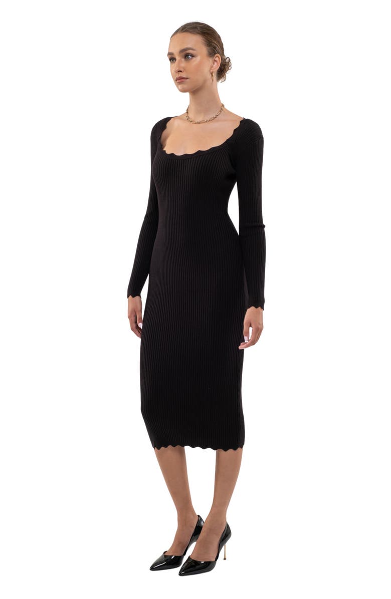 Blu Pepper Ribbed Scallop Knit Dress, Alternate, color, Black