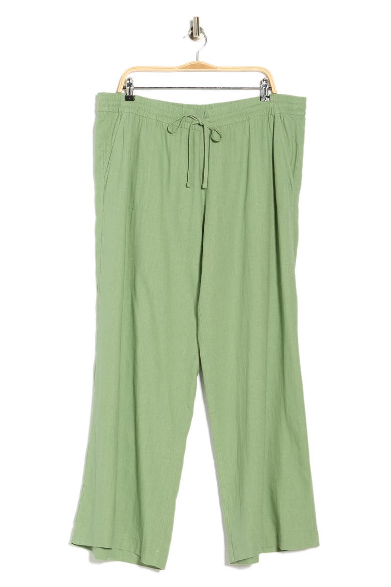 Linen Blend Drawstring Pants, Alternate, color, GREEN HEDGE