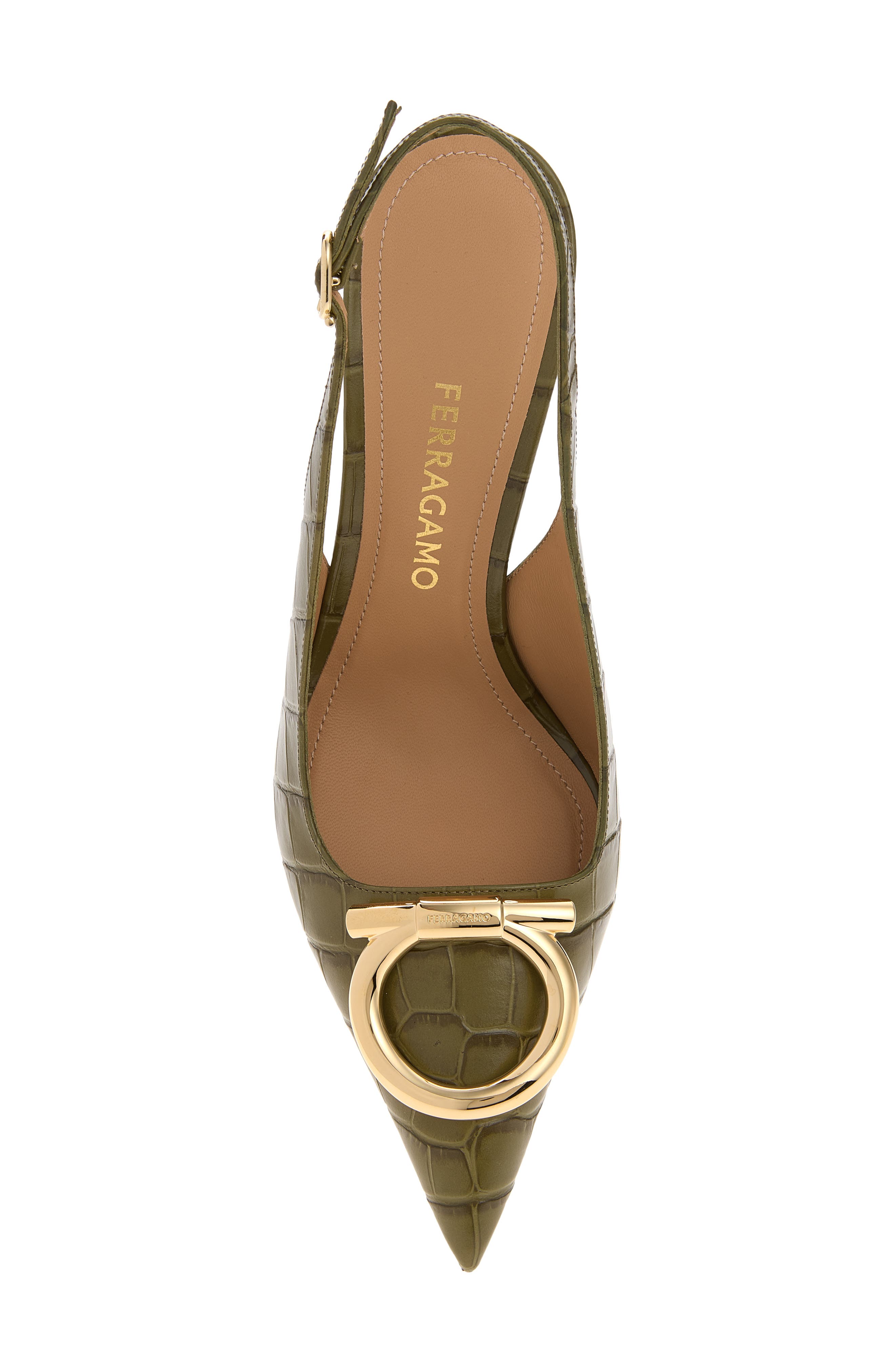 Sara Croc Embossed Pointed Toe Slingback Pump, Alternate, color, NEW OLIVE BISCOTTO