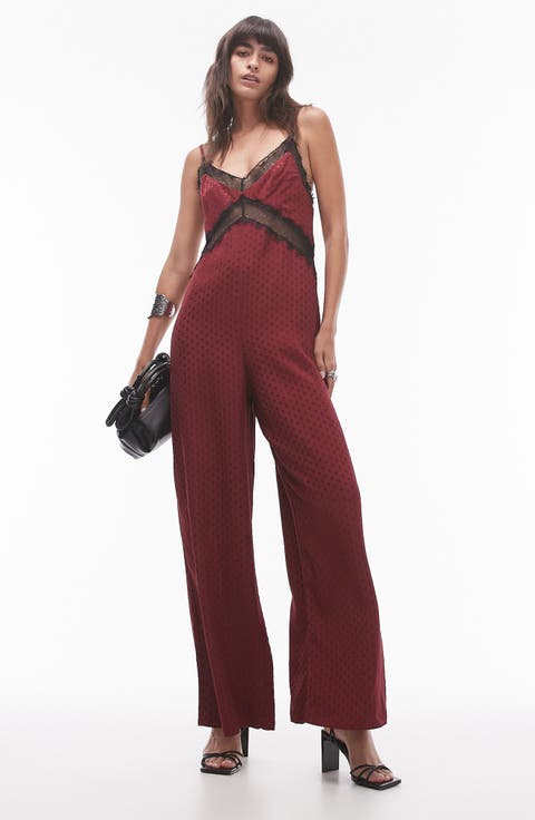 Dot Jacquard Lace Detail Jumpsuit