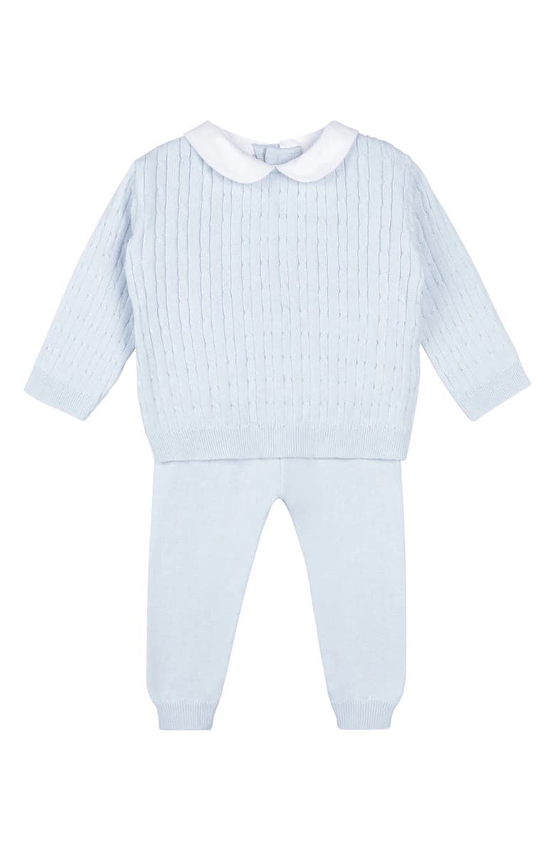 Feltman Brothers Peter Pan Cotton Cable Knit Sweater & Pants Set, Main, color, Blue
