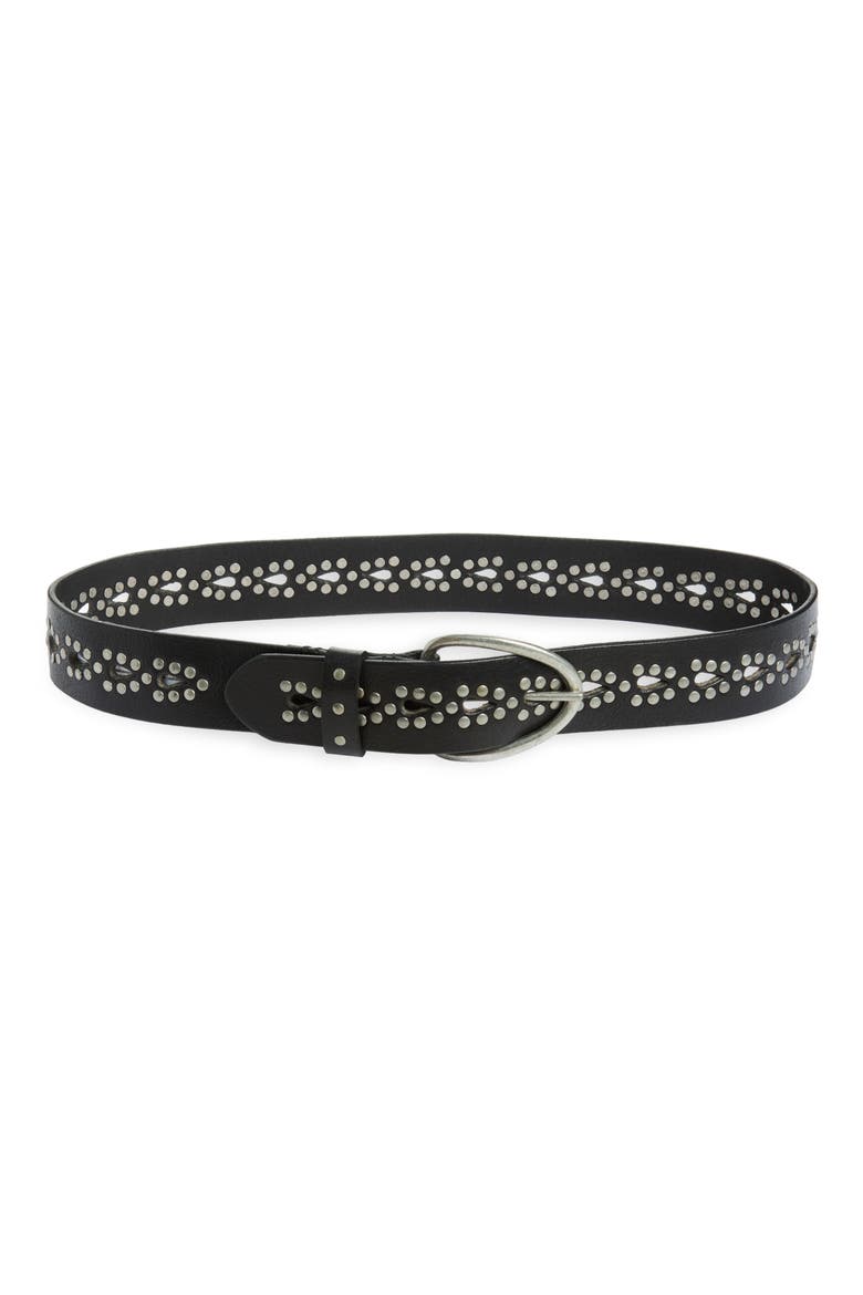 Preston Stud Leather Belt, Main, color, BLACK