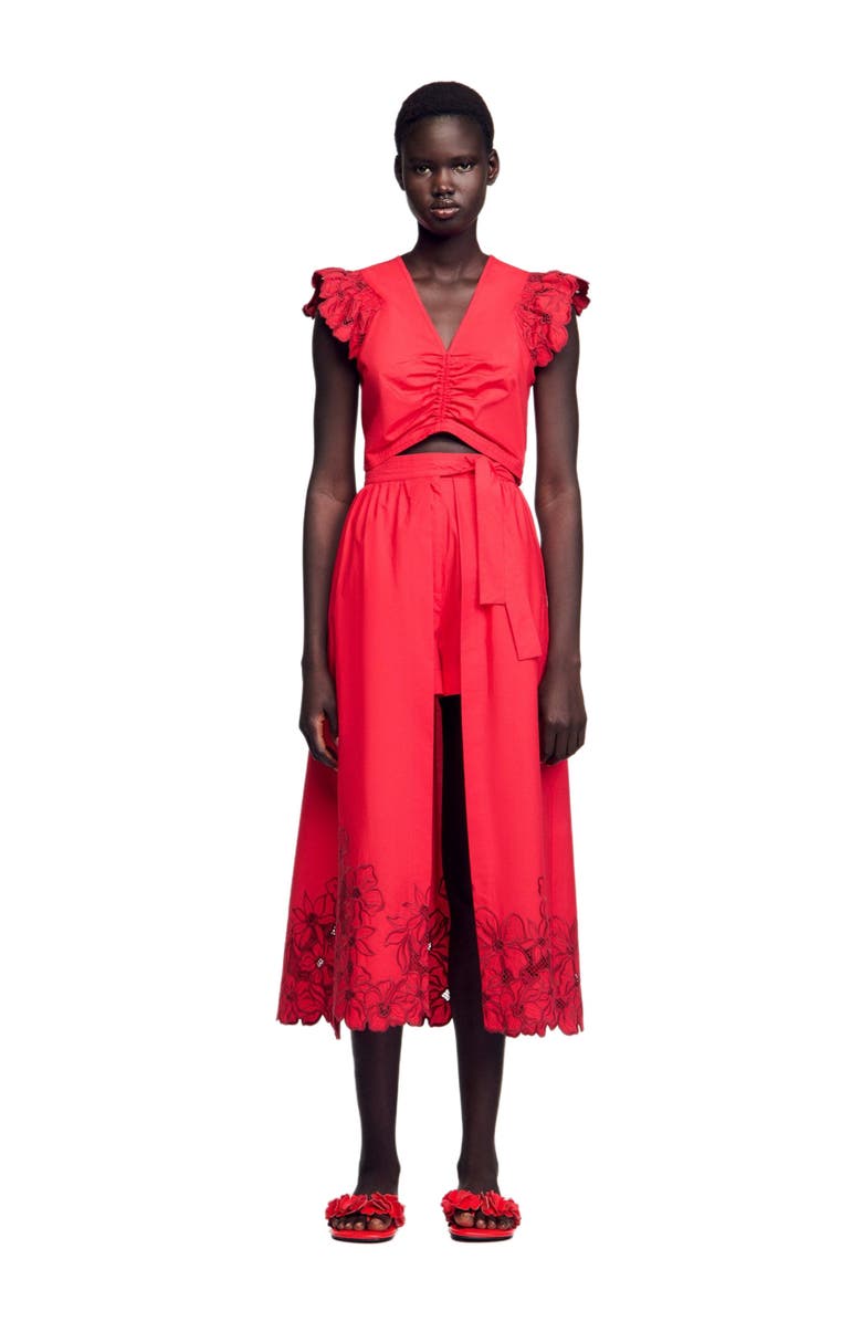 SANDRO Crop top with embroidered sleeves, Alternate, color, 