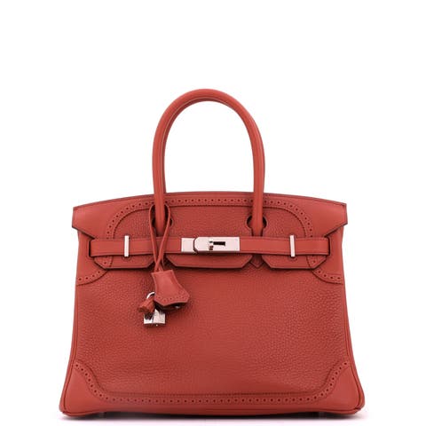 Birkin Ghillies Bag Orange Clemence and Evercolor with Palladium Hardware 30